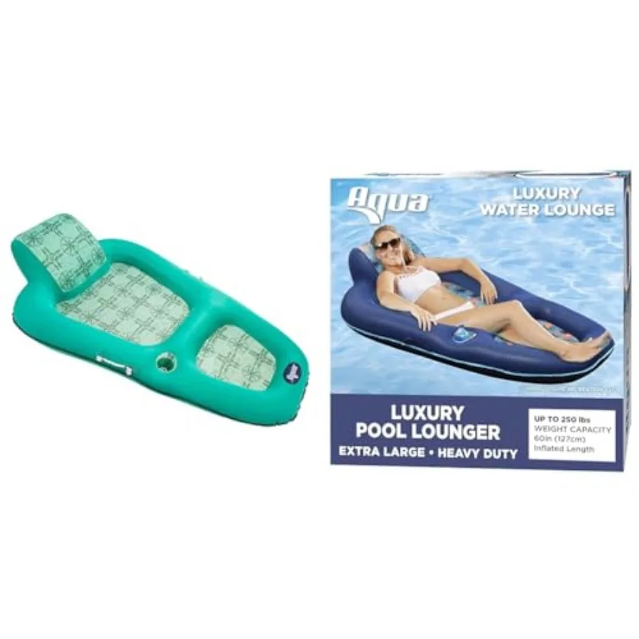 

Aqua Luxury Water Lounge Pool Float Bundle - Teal Compass Palm Beach Flamingo Prints for pool relaxation, PVC material, teal co