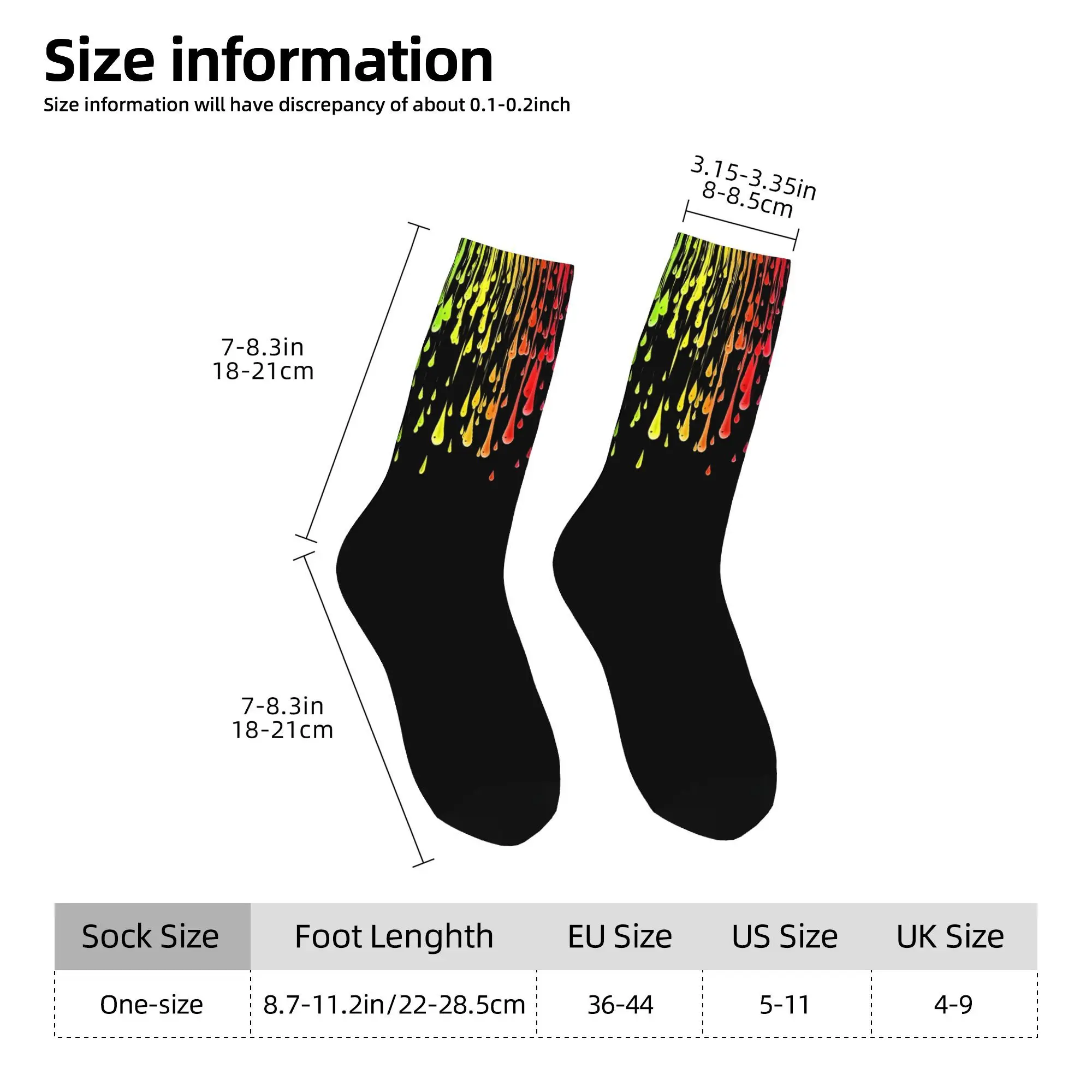 1pc Colorful Neon Rainbow Paint Drips Printed Men's Socks  Novelty Hip Hop Harajuku Pattern Crew Sock Casual Gift