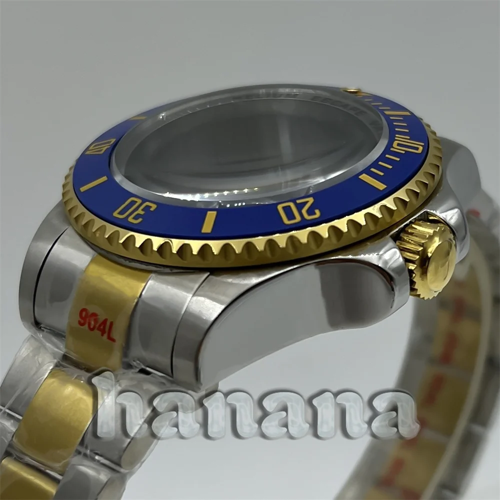 Двухцветный золотой и серебряный корпус для дайвинга NH35 43 мм с браслетом из сапфирового стекла в сочетании с механизмом NH34 NH35A Miyota 9015 PT5000