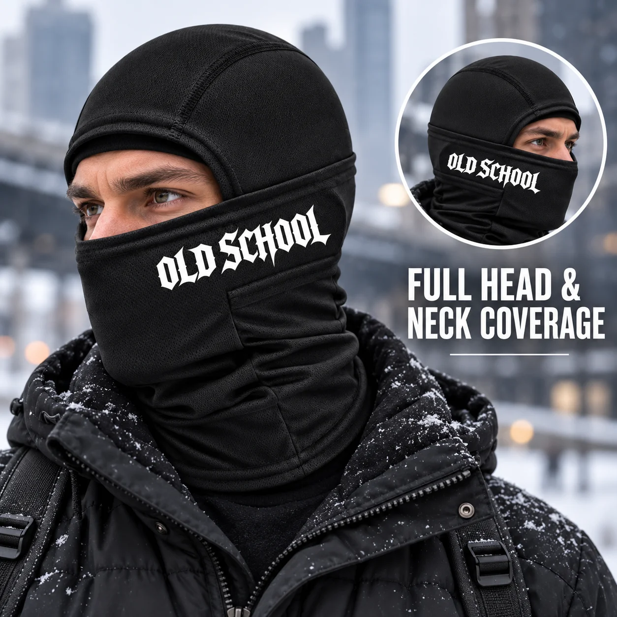 Vintage vintage printed Balaclava face mask hat, unisex streetwear, winter outdoor cycling skiing warm hood