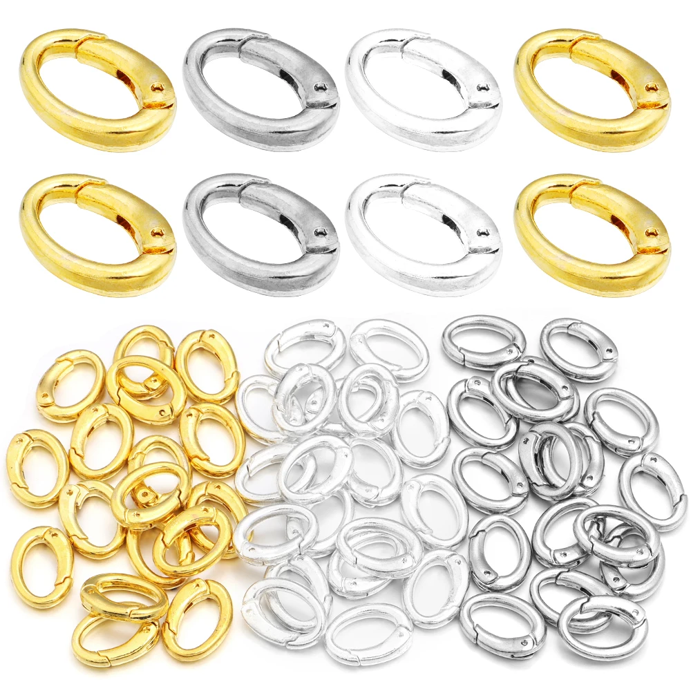 SAUVOO 5pcs 15x21mm Alloy Gold Oval Keyring Openable Spring O Ring Strap Buckle Trigger Snap Clasp Clip Connector Jewelry Making