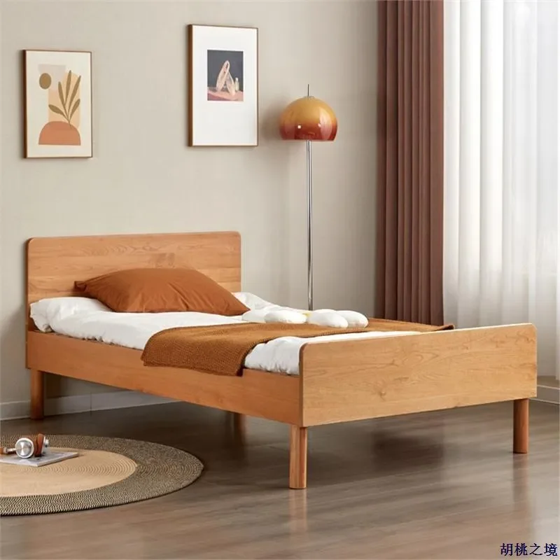 for North American Cherry Wood Kids Bed All Solid Wood Single Bed for Boys Girls Modern Simple Japanese Style High Backrest