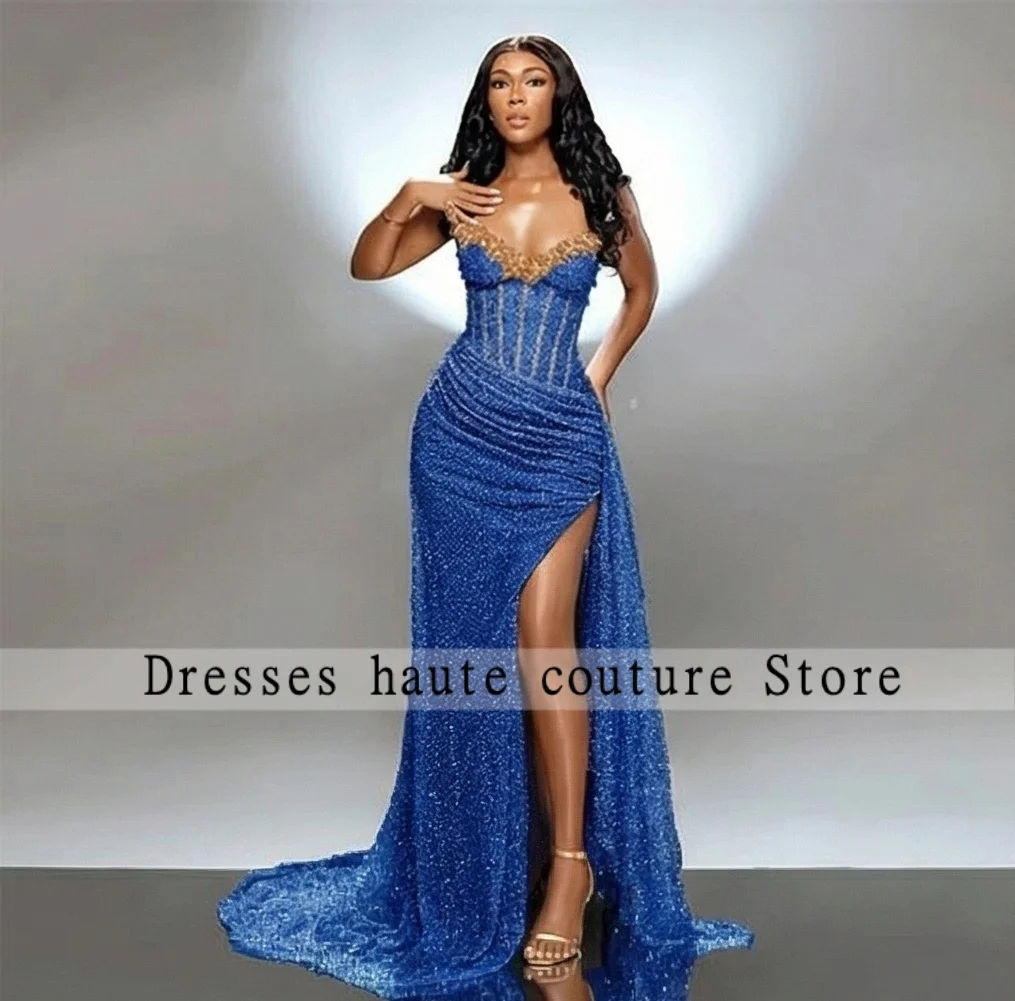 Shiny Sweetheart Neck Mermaid Evening Dresses Side High Split Floor-Length Prom Dresses Beading Customized Vestidos De Fiesta image 2