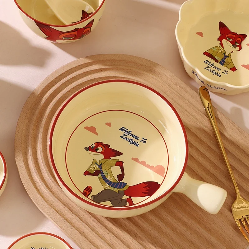 

Disney Anime Cartoon Zootopia Nick Judy Wilde Ceramic Tableware Set Household Fox Rabbit Tableware Cute Rice Bowl Dishes Plate