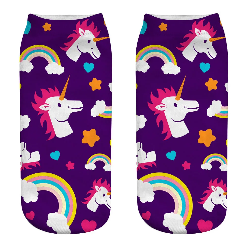 Harajuku 3D Druck Einhorn Frauen Kawaii Ankle Licorne Chaussette Femme Calcetines Mujer Nette Kunst Socken Unisex – Detail 33