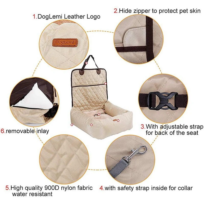 Newdog Car Seat - 2-In-1 Pet Car Seat Cover, Waterproof And Antiskid, Removable Cover And Cushion, Very Suitable For Cars, Truck