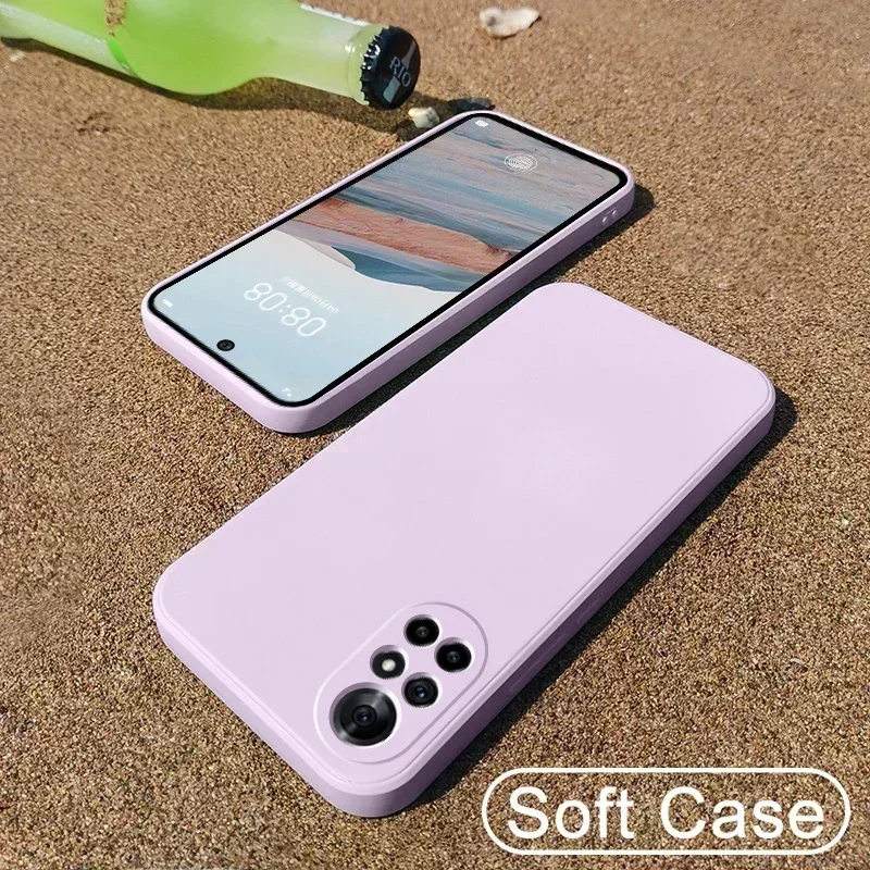 Coque carrée en silicone liquide souple et fine pour Huawei, modèles P20, P30, P40 Lite E, P50, P60 Pro, P Smart, Z 2021, Y6s, Y9s, Y7a, Y9a, Y7p, Y8p