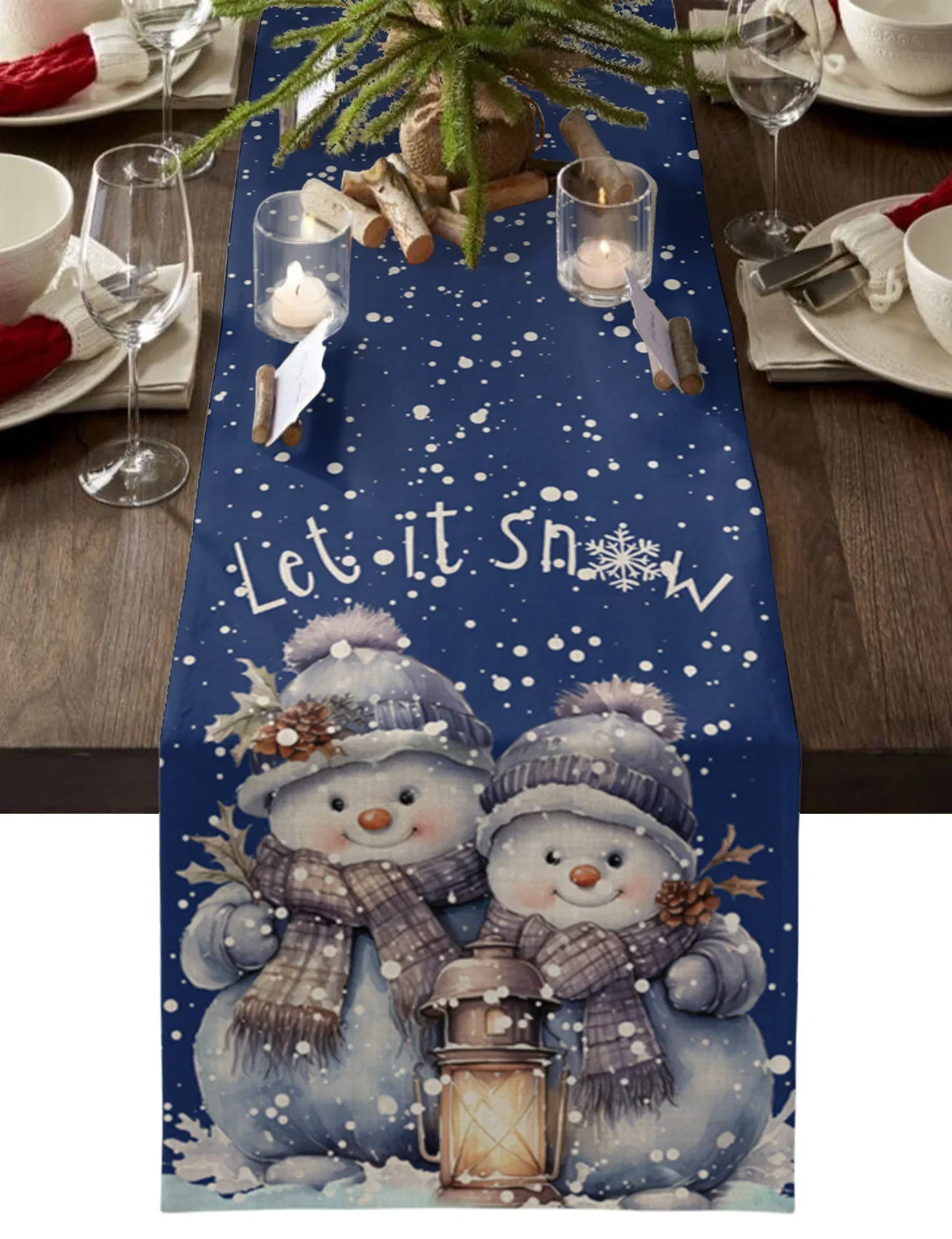 Christmas Snowman Snowflake Linen Table Runner Dresser Scarves Table Decor Winter Xmas Dining Table Runners Navidad Decorations