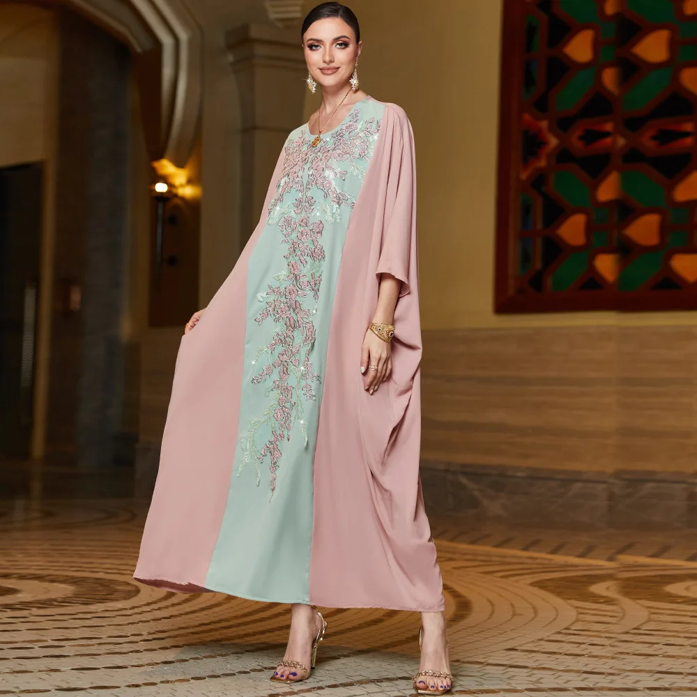 Eid Embroidery Sequin Party Dress for Women Ramadan Jalabiya Dress Muslim Abaya Maxi Robe Moroccan Caftan Party Vestidos 2023