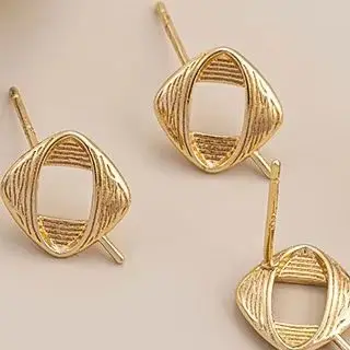 

14K Gold-Plated Brushed Square Stud Earrings with 925 Silver Needles Handcrafted Pearl Holder DIY Earring Accessories