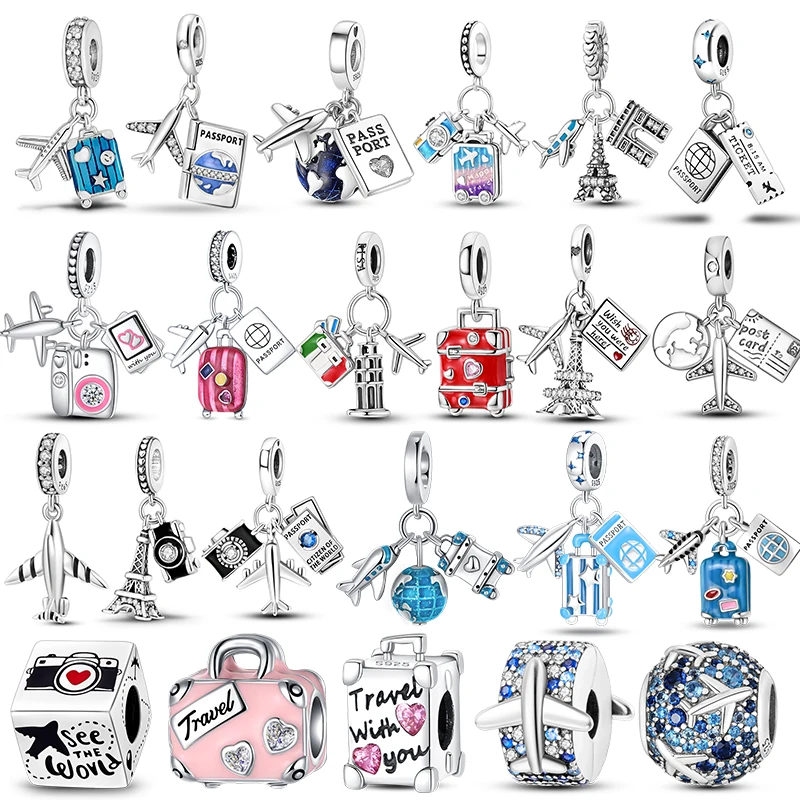 

Стерлингового Серебра 925 пробы, глобус Земли в виде самолета, подвеска для путешествий, подвеска, изысканные бусины, подходят для оригинального браслета 925, ожерелье, ювелирные изделия для женщин