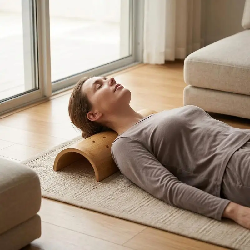 1Pcs Breathable Perforated Hand Polished Hollow Bamboo Lumbar Support Cushion U Shape Bamboo Neck Pillow Ergonomic Curved