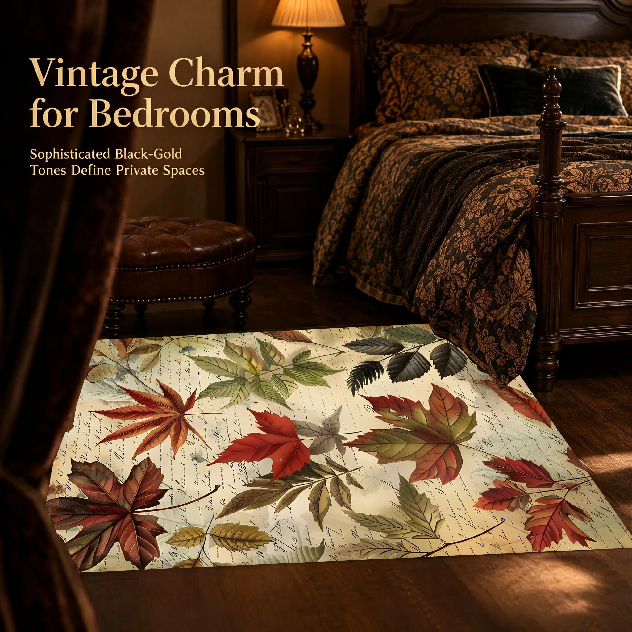 Velvet Rug Watercolor Mixed Color Autumn Leaf American Retro for Entryway Living Room Bedroom Home Decor