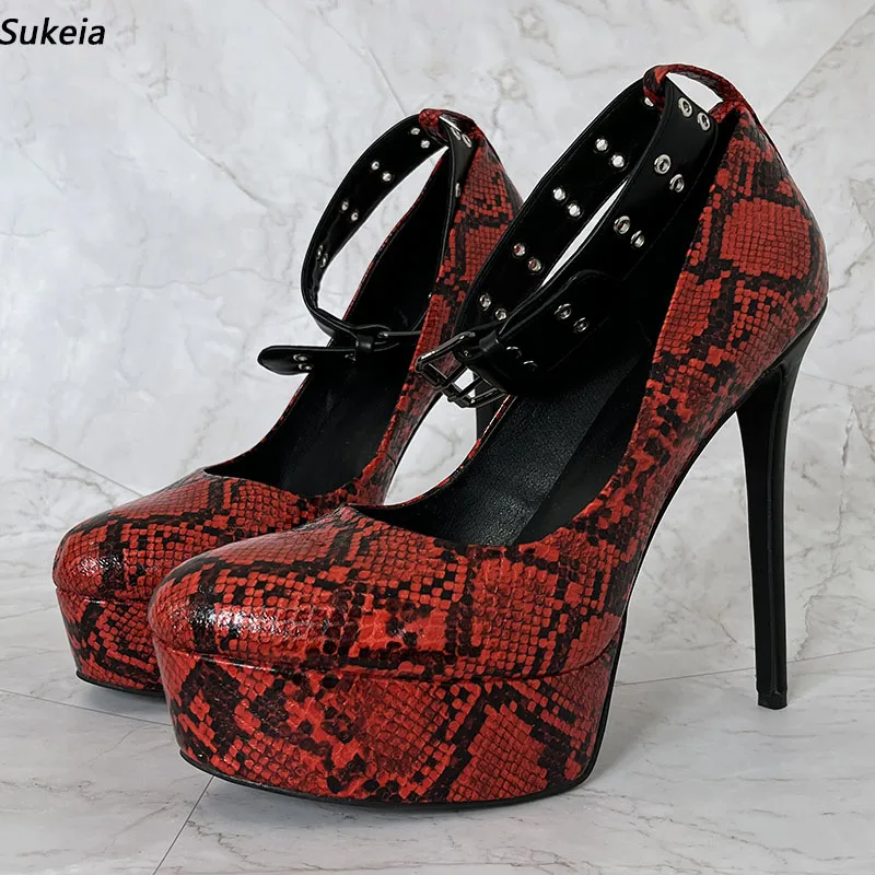 

Sukeia New Fashion Women Pumps Snake Pattern Round Toe Sexy Stiletto Heels Pretty Red Party Shoes Ladies Plus US Size 5-20