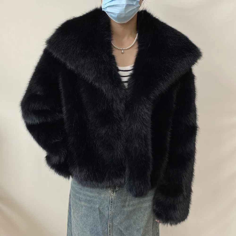 Women's Plus Size Winter Fur Coat Fox Large Lapel Loose Short Top Elegant Warmth for Cold Weather