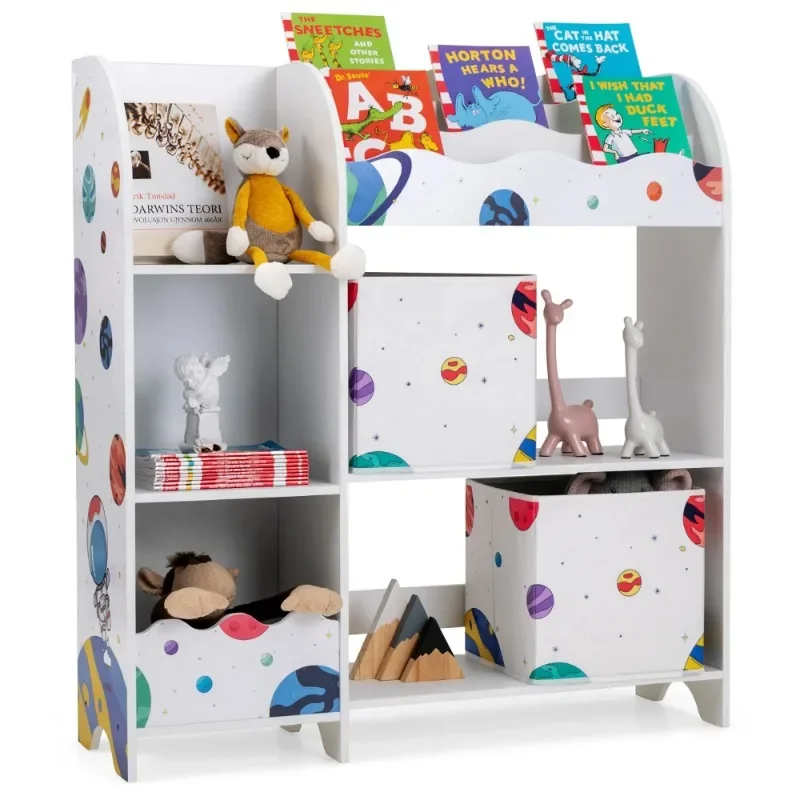 

Kids Toy and Book Organizer Children Wooden Storage Cabinet w/ Storage Bins