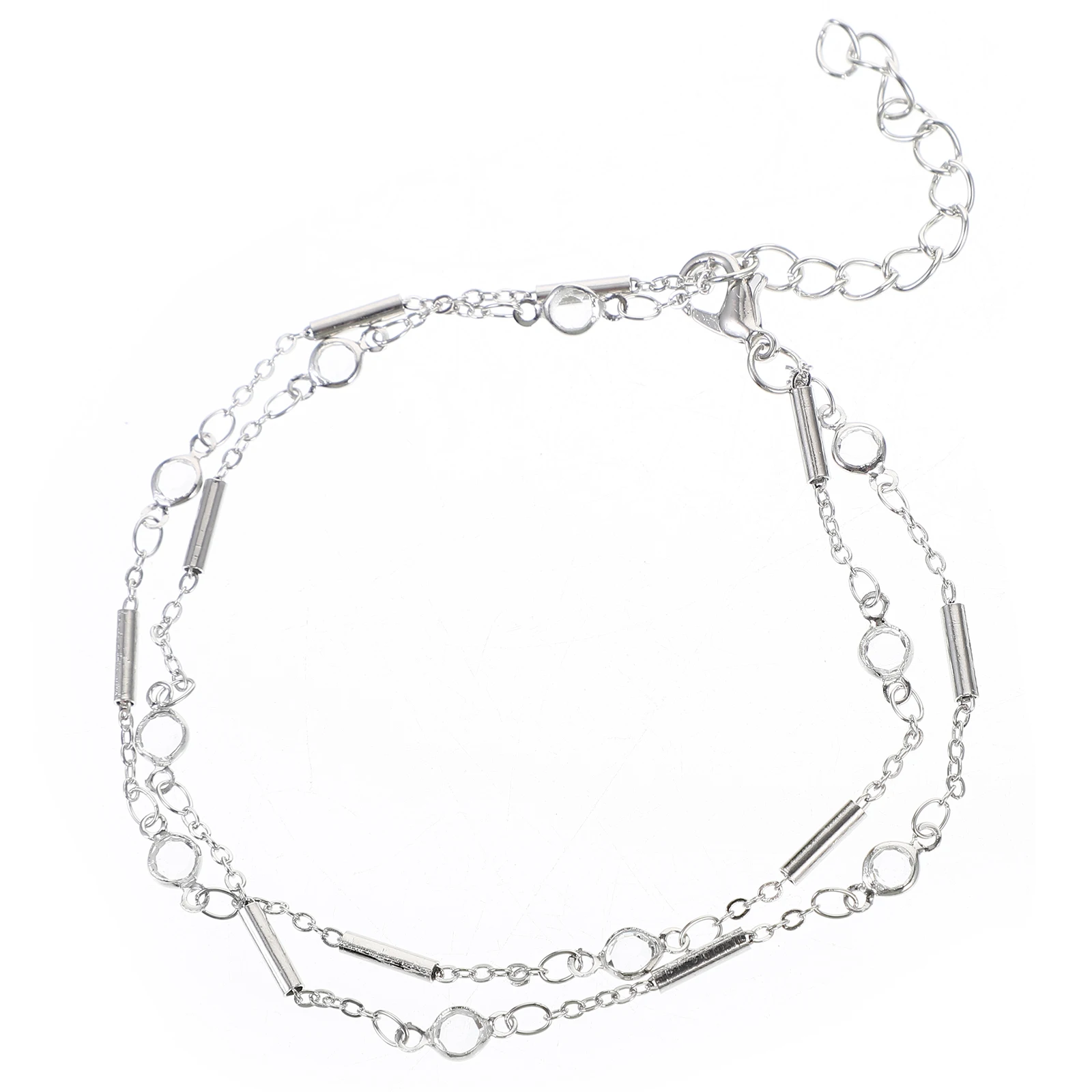 

2Pcs Alloy Anklet Metal Tube Charm Women Adjustable Double Layered Summer Beach Ankle Jewelry Metal Tube Anklet