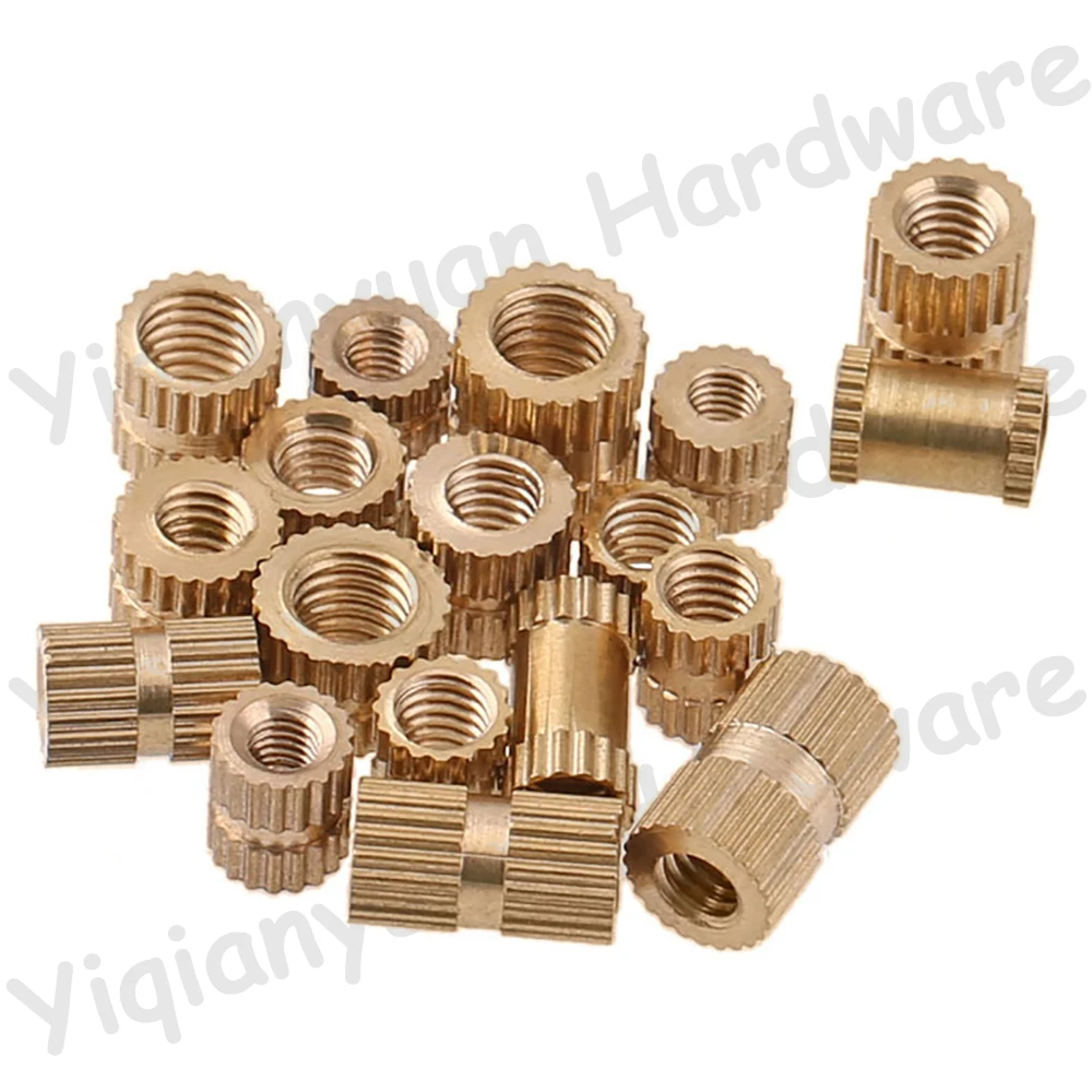 Yiqianyuan 4# 6# 8# 10# 1/4 UNC UNF Brass Hot Melt Knurled Insert Nut Injection Molding Copper Embedded Nutsert Through Hole