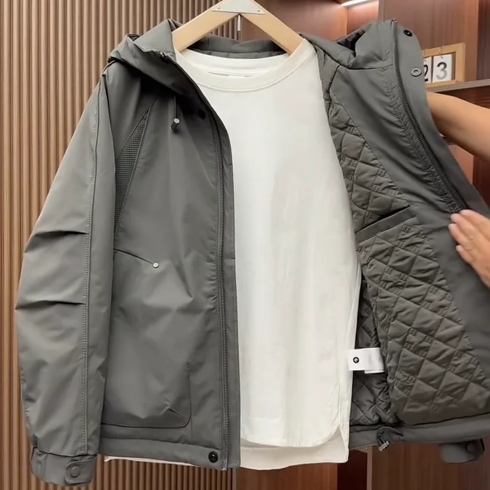 

Men's Winter Thiened Cotton Jaet Hooded Loose Comfortable Splicing Outerwear Faionable Casual Sle Warm Polyester Fabric