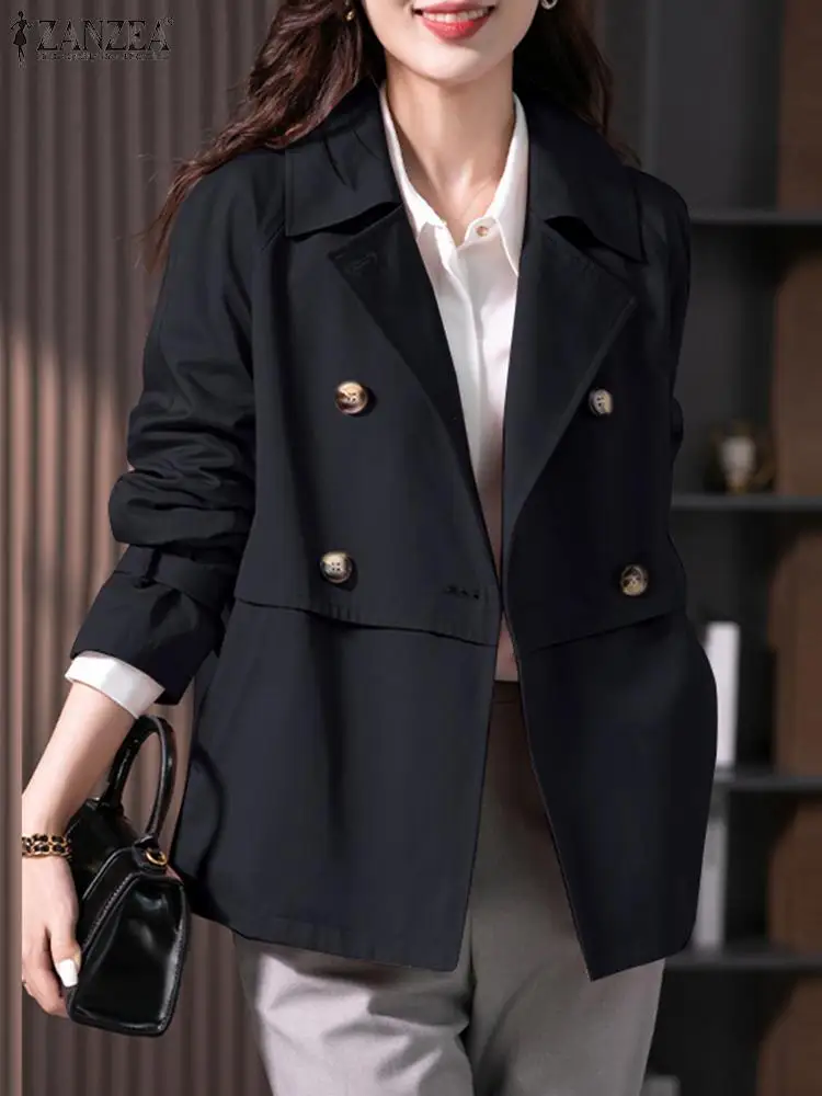 

2024 ZANZEA Elegant Women OL Work Trench Coats Outwear Fashion Jackets Spring Office Casual Long Sleeve Buttons Up Coat Oversize