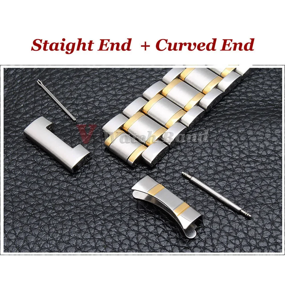 Curved End Strap Stainless Steel Watch Band 12 13 14 15 16 17 18mm 19mm 20mm 21mm 22mm 23mm 24mm Metal Staight End Bracelet