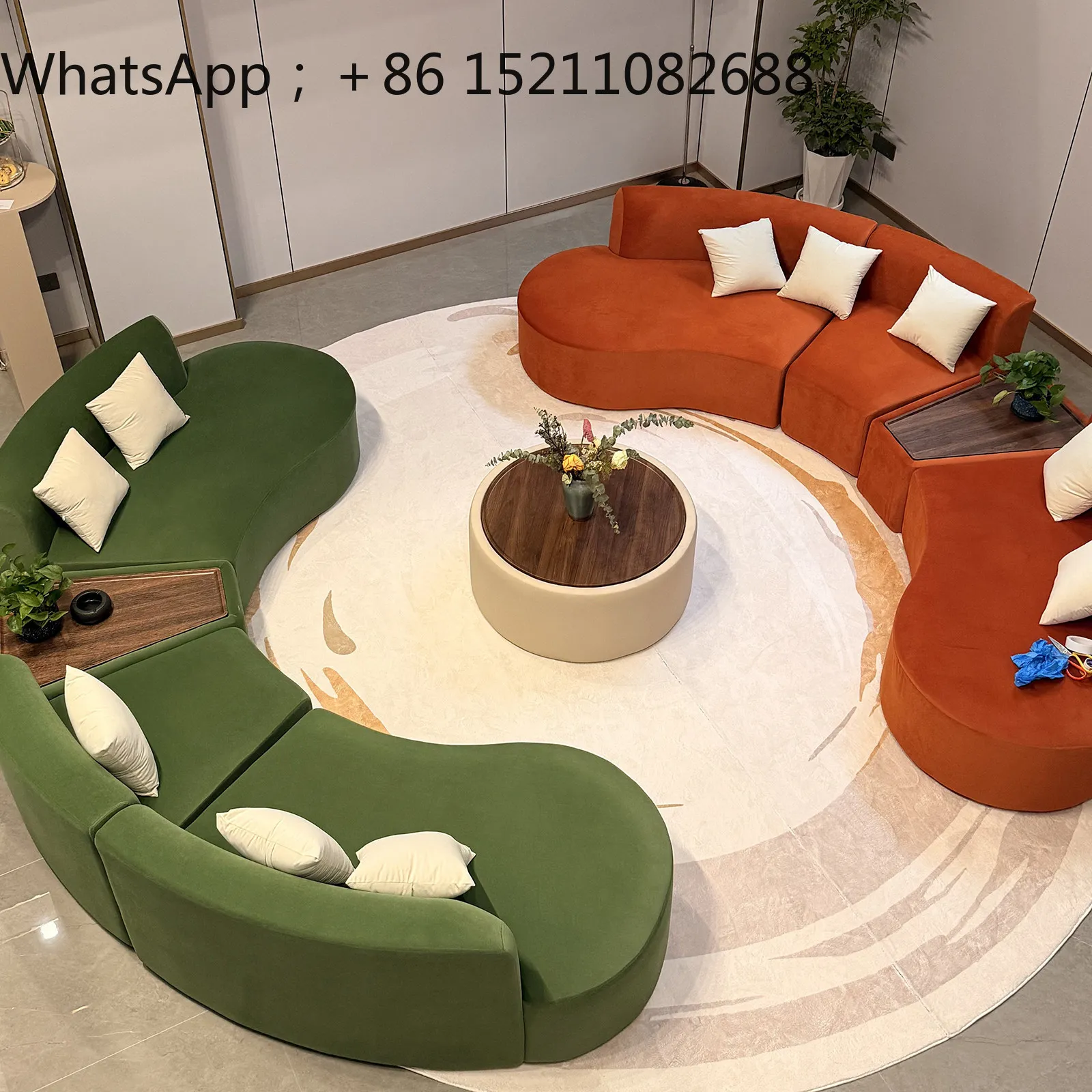SCY Cream Style Fabric Sofa Model Room Office Clubhouse Reception Corner Different Arc Sofa Combination