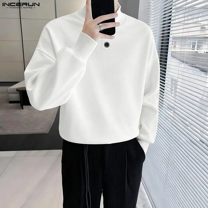 

INCERUN Men Pullovers Solid Color Knitted Turtleneck Long Sleeve Male Sweaters Streetwear Knitted Fashion Casual Men Clothing