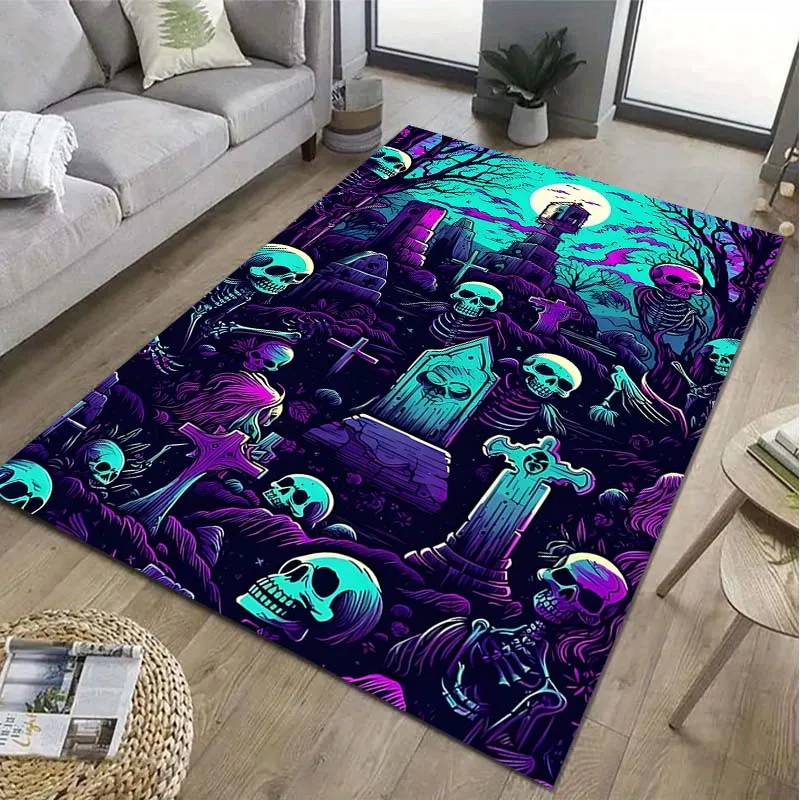 Skull Grave Pumpkin Head Halloween Floor Rug 15Sizes Living Room Bedroom Bedside Bathroom Floor Mat Area Rug Carpets Room Decor