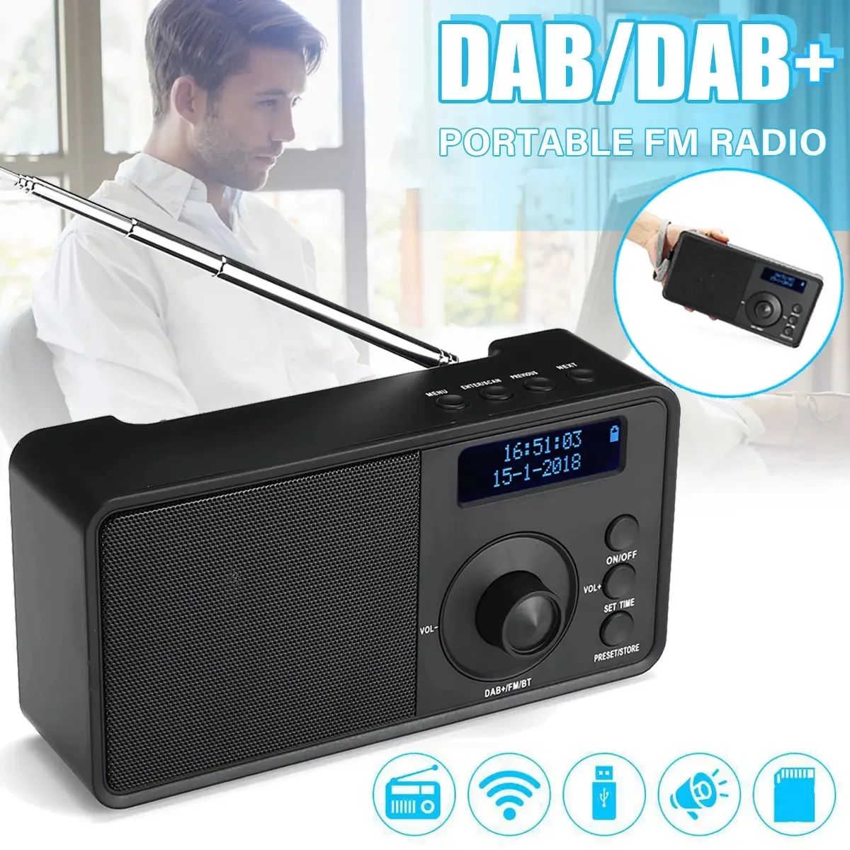 Imagem -03 - Alto-falante Estéreo Bluetooth sem Fio Portátil Dab Mais Rádio Digital Display Lcd Suporte de Fone de Ouvido ao ar Livre Despertador fm Aux