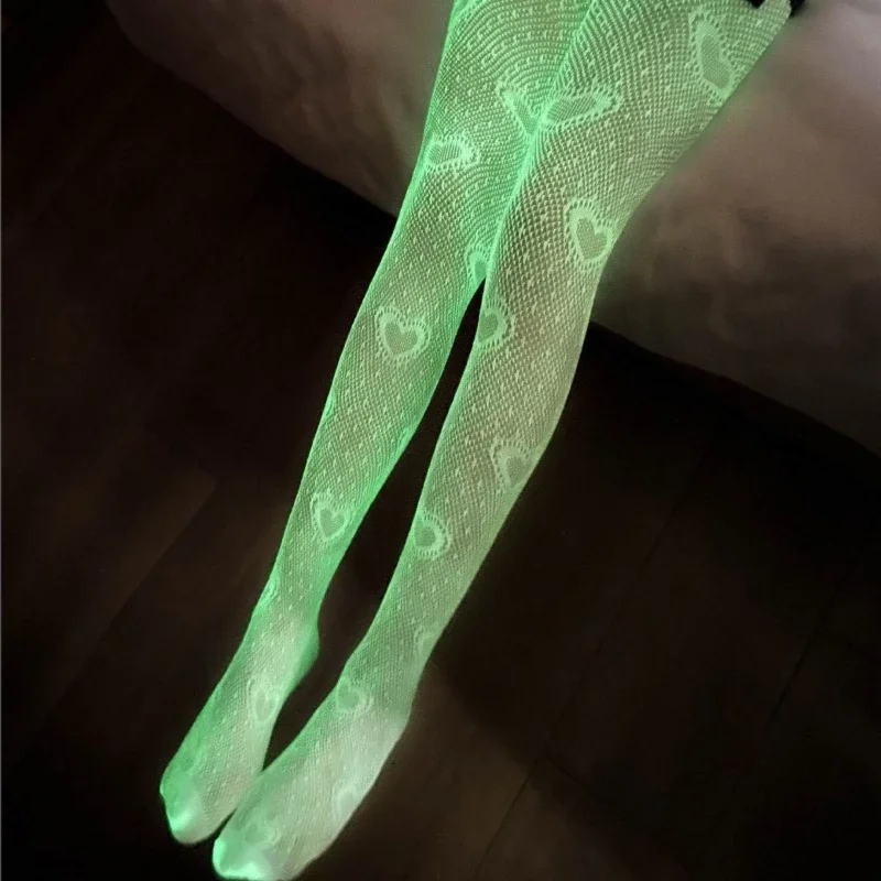 

Halloween Luminous Sexy Hollow Out Printing Stockings Women Mesh Net night Self-illuminated at Long Socks Unique Erotic Clubwear