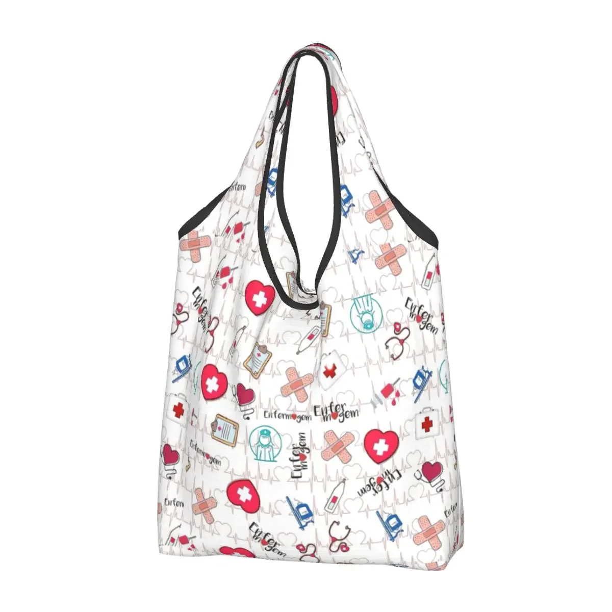 

Enfermera En Apuros Nurse Shopping Bag Reusable Grocery Tote Bags Large Capacity Medical Pattern Recycling Bags Washable Handbag