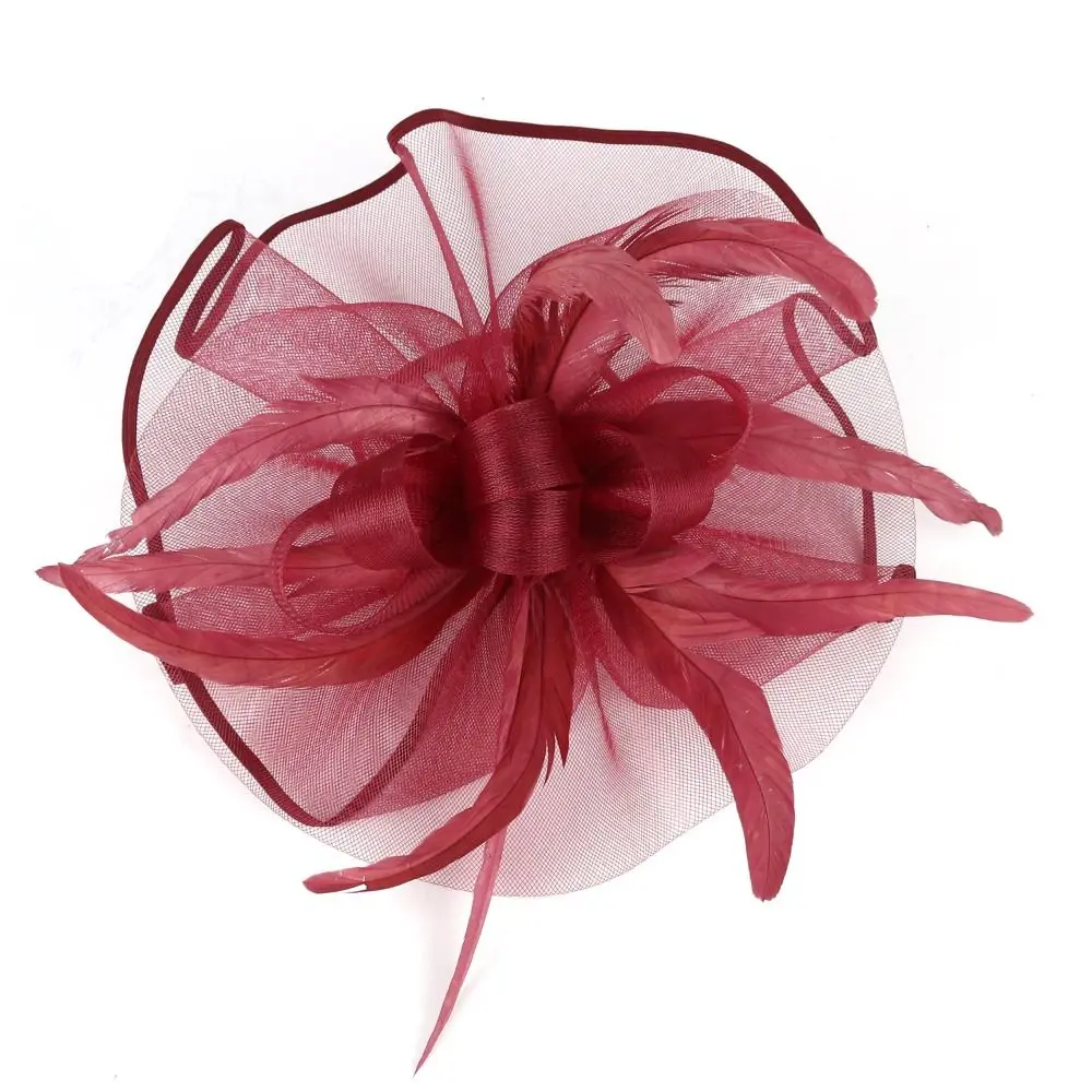 Stylish Top Hat Headband Formal Dress British Retro Cocktail Bridal Mesh Cap Exquisite Luxury Wedding Feather Hat Headband Party image 3