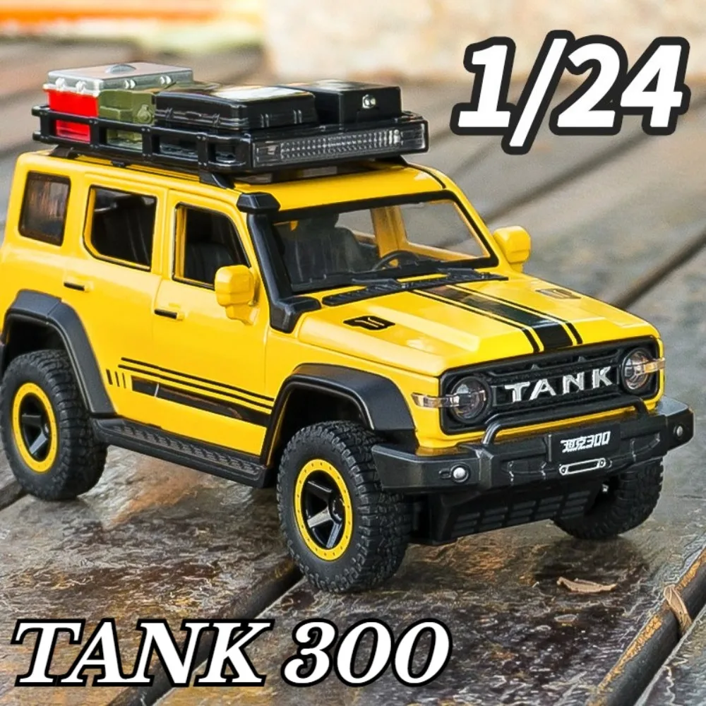 Modèle de voiture Tank 300 à l'échelle 1:24, jouet en métal moulé sous pression, avec effets sonores et lumineux, voitures de police simulées, modèles de véhicules tout-terrain pour enfants, jouets en alliage