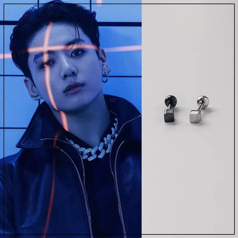 Korean Wave JUNG-KOOK Same Stainless Steel Geometric Earrings 1Pcs Punk Style Men's Hip Hop Fashion Accessories Couple Gift