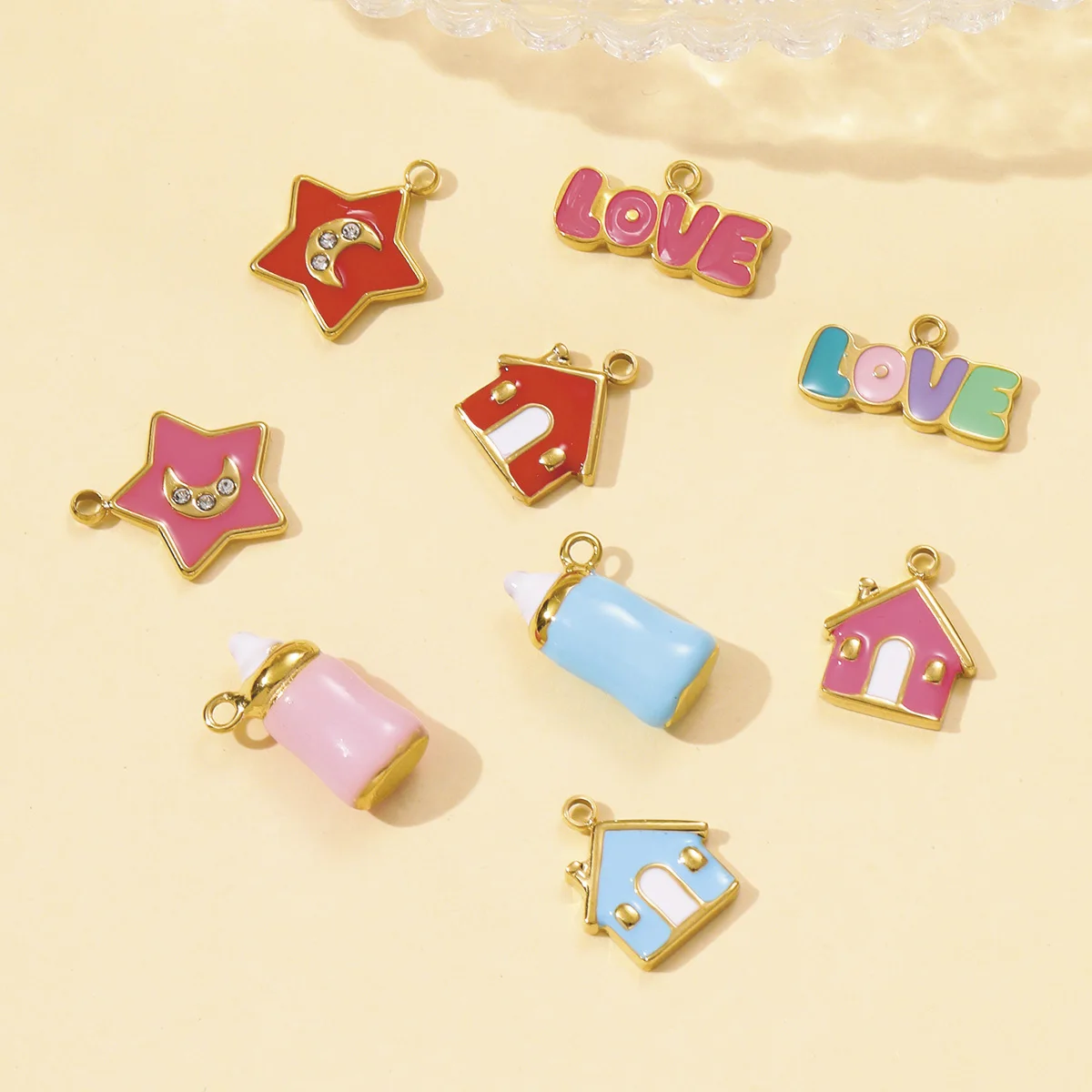 3Pcs/Lot Stainless Steel Colorful House Star Love Charms Enamel Pendants For DIY Making Earring Necklace Accessory Wholesale