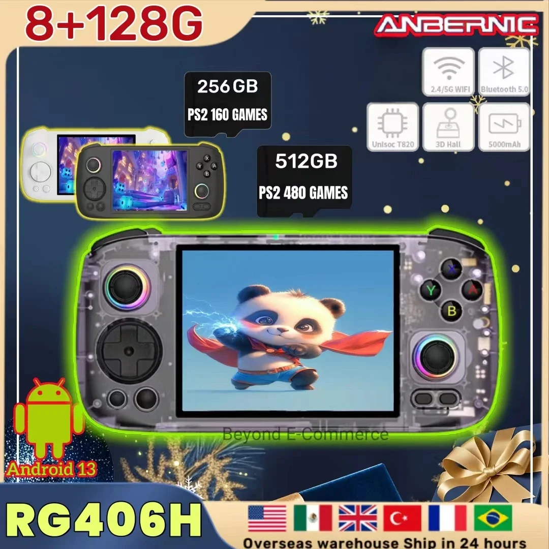 ANBERNIC RG 406H Retro Game Console Android 13 Unisoc T820 64-bit Game Player RG406H 4.0Inch IPS HD Screen 3D Hall joystick PS2