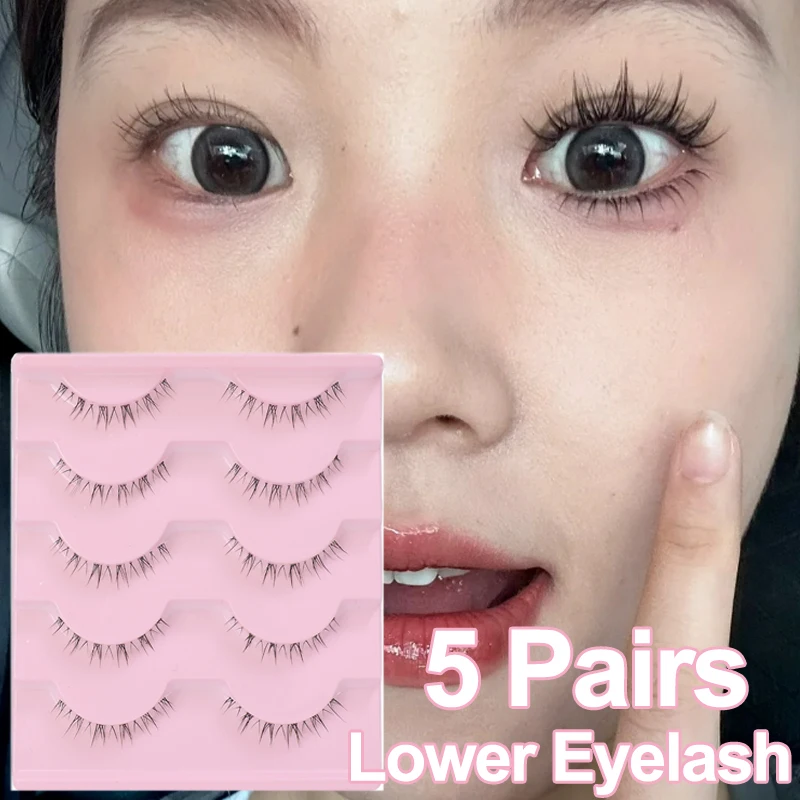 Manga Lower Eyelashes Design 5 Pairs Soft Fluffly Natural Handmade Lower Eyelashes Clear Band Bottom Lashes Makeup Cosmetic Tool