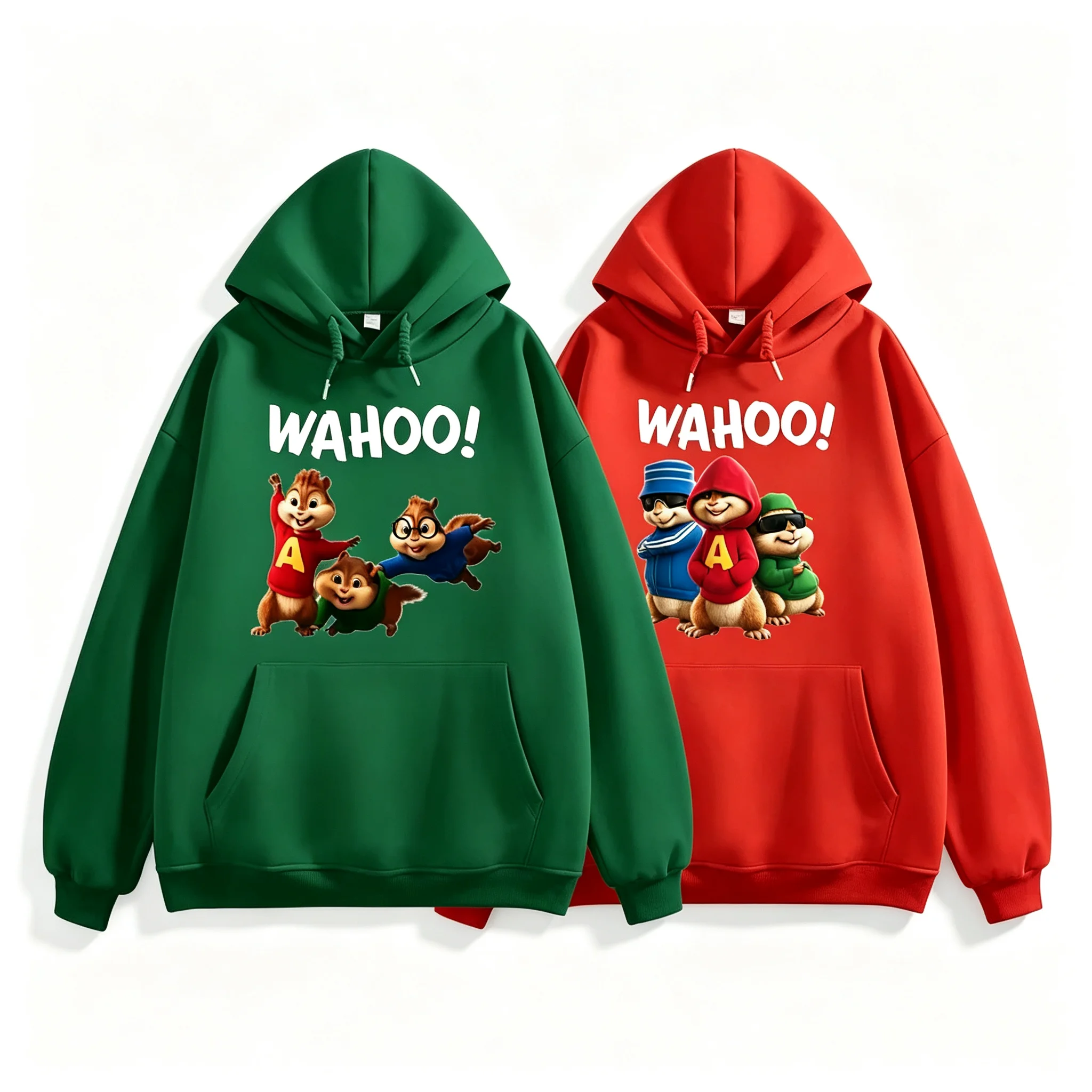 Alvin Chipmunks Cartoon Letter Print Hoodies 2Pcs Unisex Streetwear Casual Eco-Friendly Letter Hooded Sweatshirts For Men Women