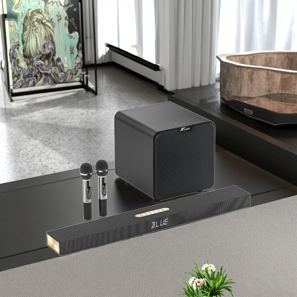High-quality Soundbar TV Audio System 2.1 Home Theater Karaoke Speaker  Wireless Microphone with Wireless Subwoofer