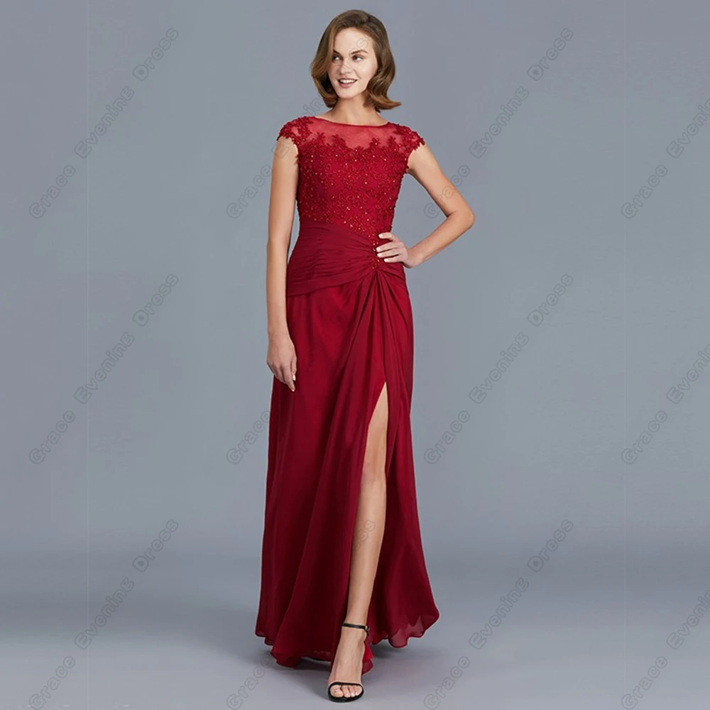 

Side Slit Mother of Bride Dresses with Lace Sleeveless Wedding Party Dresses Chiffon Robe De Soirée 2024 Summer Zipper Back