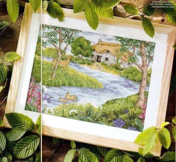 Cross Stitch Kits for Embroidery Needlework, Cross Stitch Sets, DIY Embroidery, Riverside Cabin, 46-35, 16CT, 14CT, 18CT