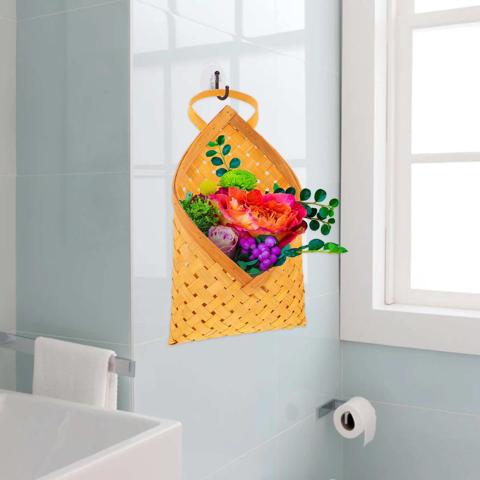 

2Pcs Handwoven Rustic Wall Basket Hanging Mail Organizer Kitchen Balcony Storage Decorative Fruit Vegetable Basket