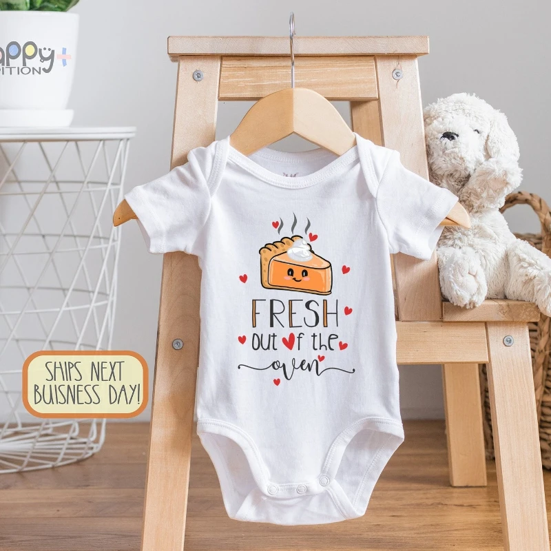 Fresh Out of The Oven Pumpkin Pie Baby Bodysuit: Thanksgiving Outfit  Custom Name and Year Custom Kids T Shirt Big Sister