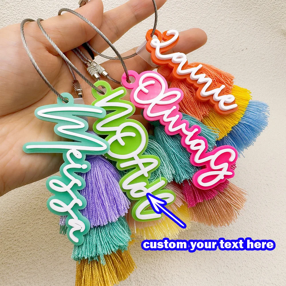 1PC Custom PMMA Tassel Keychain - Personalized Name & Tassel Accessory | Laser Engraved Colorful Unique Gift for Daily Use