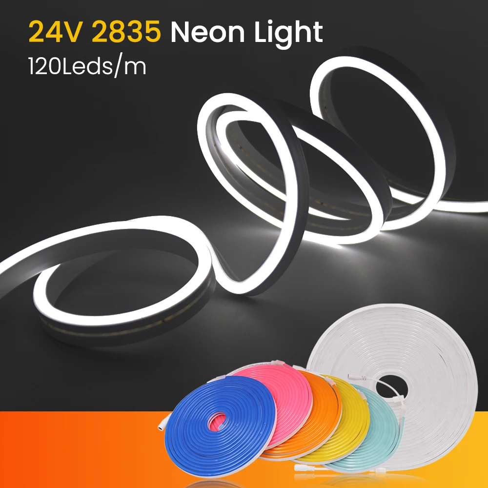 DC 5V 12V 24V Neon Strip LED Lights Sign 120LEDs/M Waterproof Silicon Tube Tape Rope Flexible DIY Lamp Ribbon 3000K 4000K 6500K