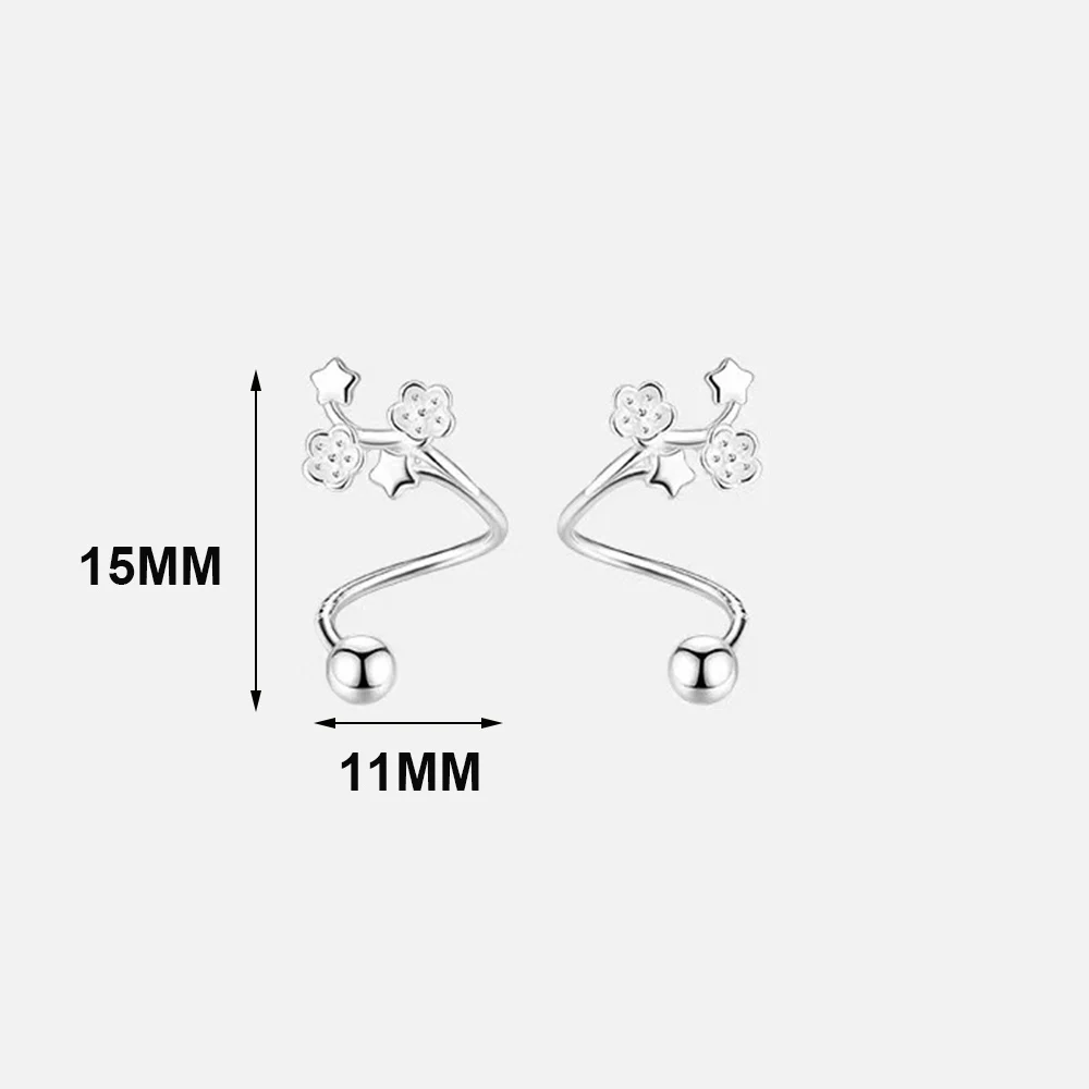 Real 925 Silver Flower Bead Screw Stud Earrings For Women Party Classic Fine Jewelry Light Luxury Exquisite Plant Accessories