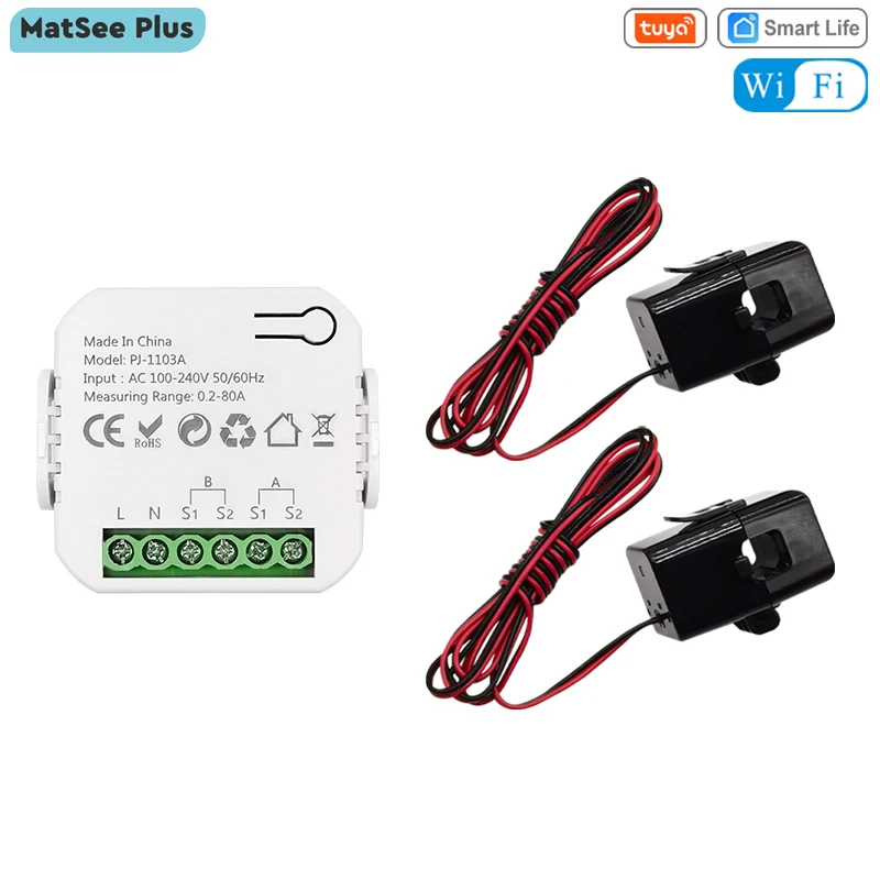 Tuya Smart Life Wifi Monitor de Energia Bidirecional Canal com ct Clamp App Monitor Exportação e Importação de Energia 80a ac 110v 240v