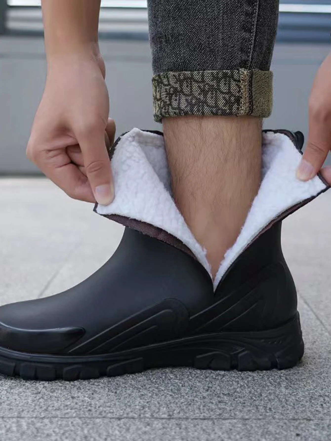 Wasserdichte Herrenschuhe mit Kälte- und Wärmeschutz für Herbst und Winter, mit dickem Samtfutter für Wasserdichtigkeit und Anti-S – Detail 2