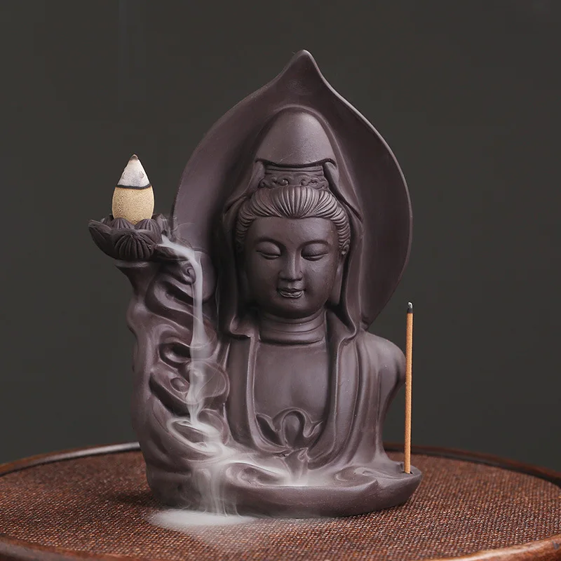 Purple Sand Buddha Statue Backflow Incense Burner - Home Xiangyun Lotus Leaf Decoration Incense Burner Traditional Handicrafts