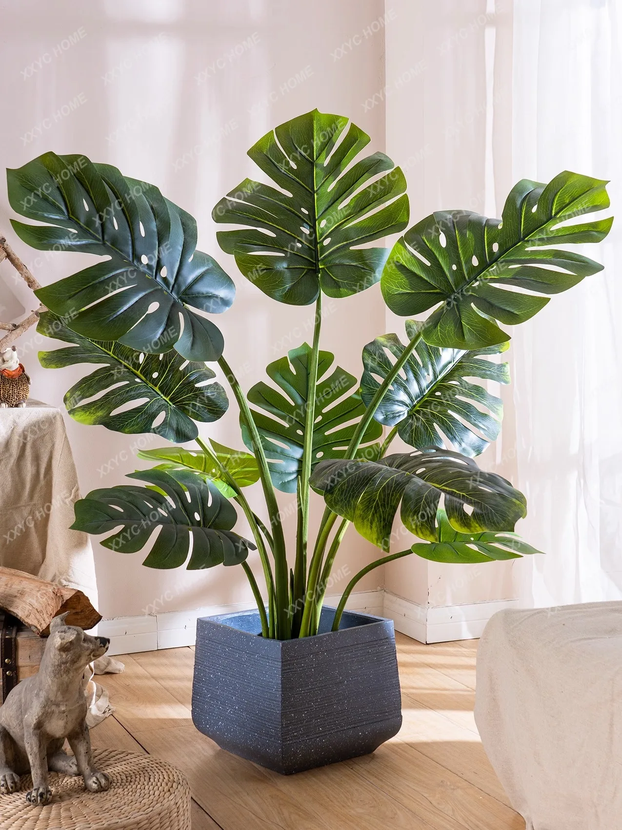 Artificial Green Plant Monstera Deliciosa Fake Trees Living Room Plant Pot High-End Affordable Luxury Atmosphere Interior